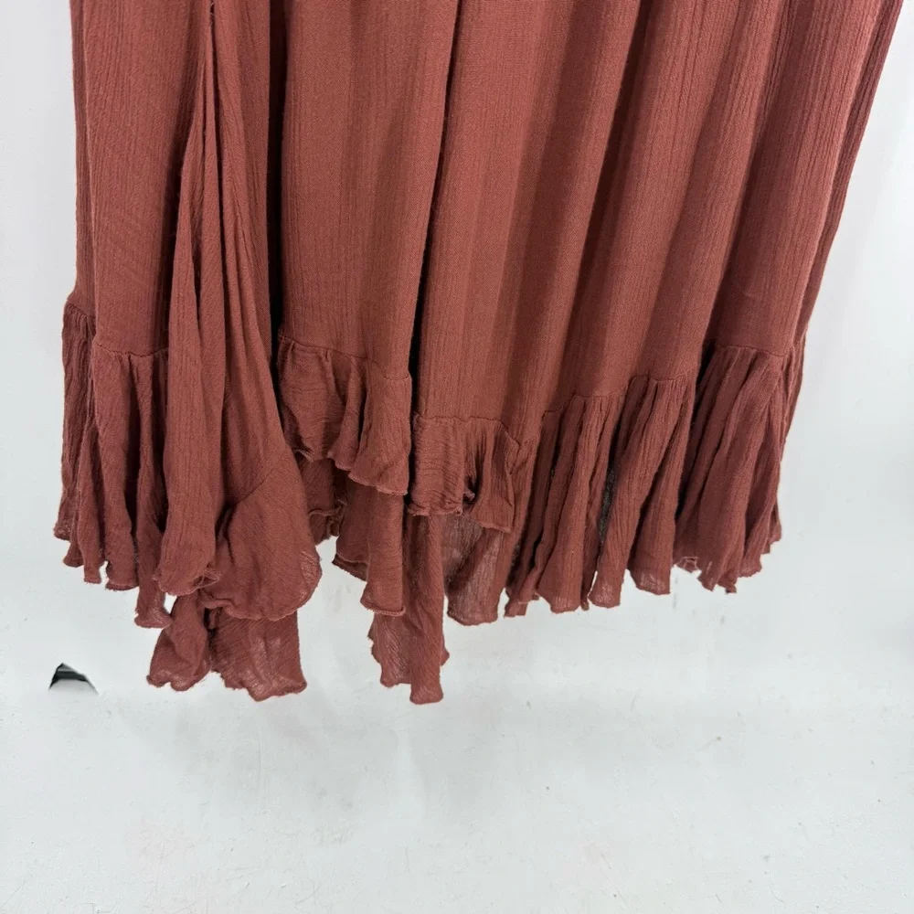 Free People Adella Brown Maxi romantic bohemian Dress with Lace Trim M - Picture 5 of 17